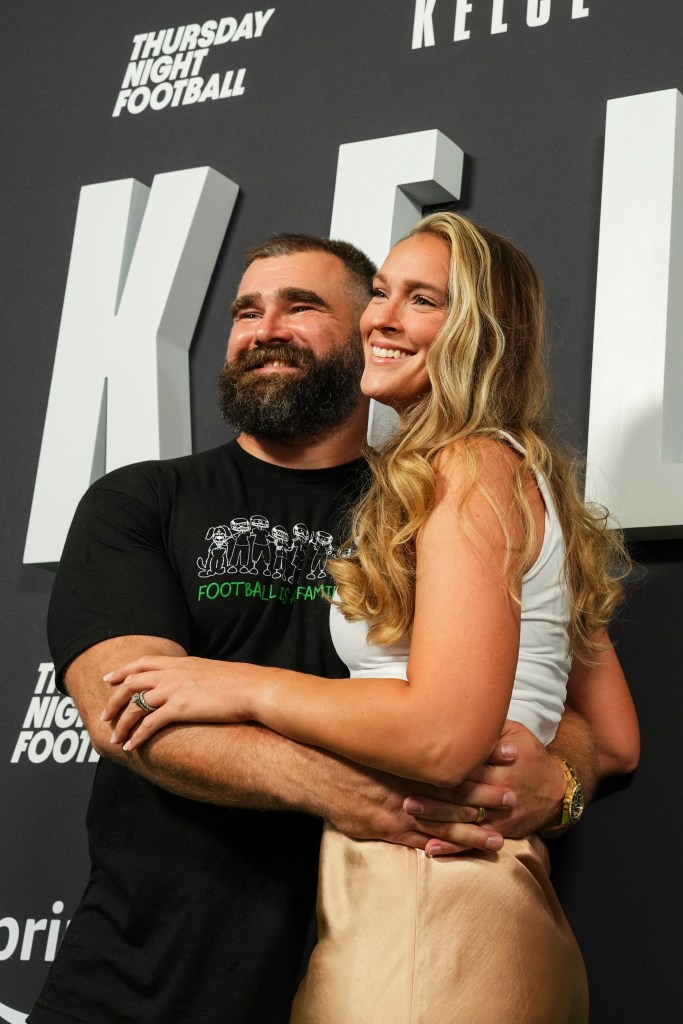 Jason and Kylie Kelce on a red carpet in September 2023.