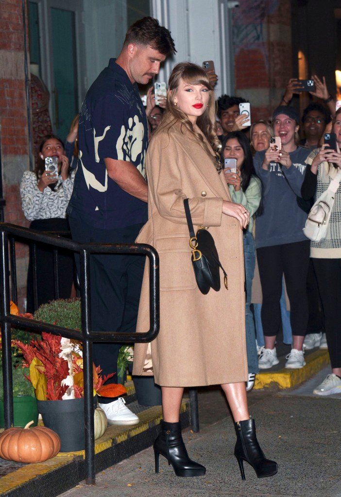 Taylor Swift and Travis Kelce are seen on October 11, 2024 in New York City.