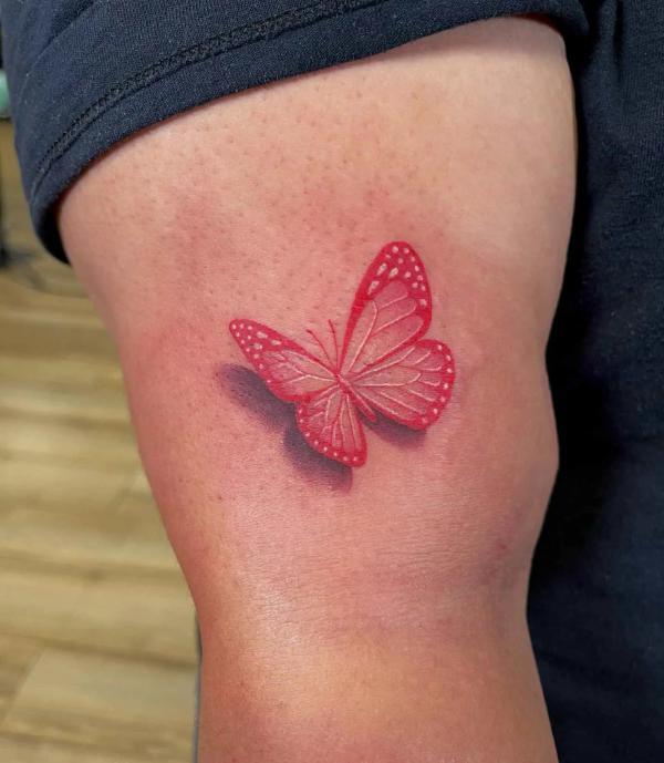 Single 3D red butterfly tattoo