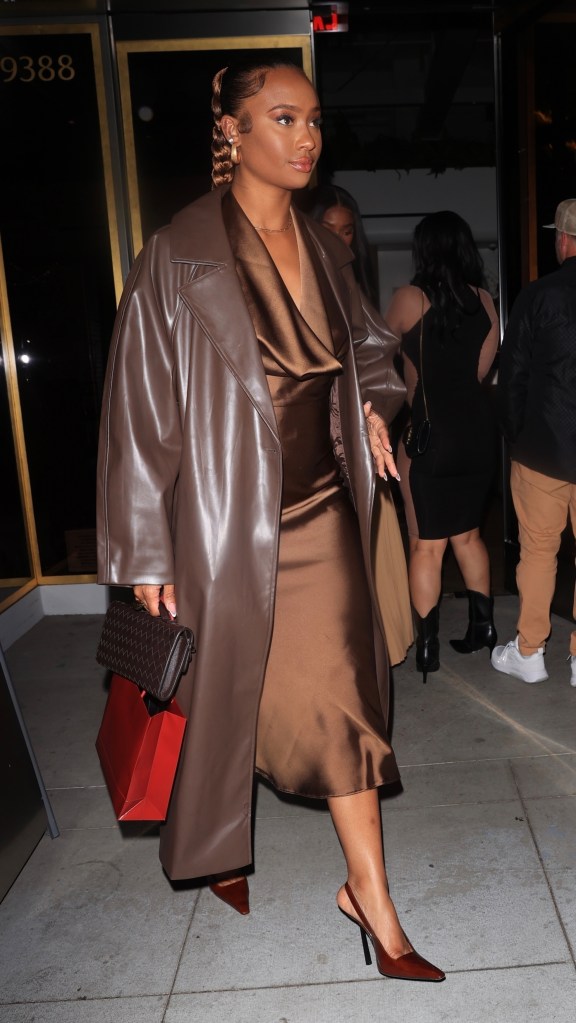 Kayla Nicole is chic in a brown ensemble while leaving a Cartier party at Funke in Beverly Hills.