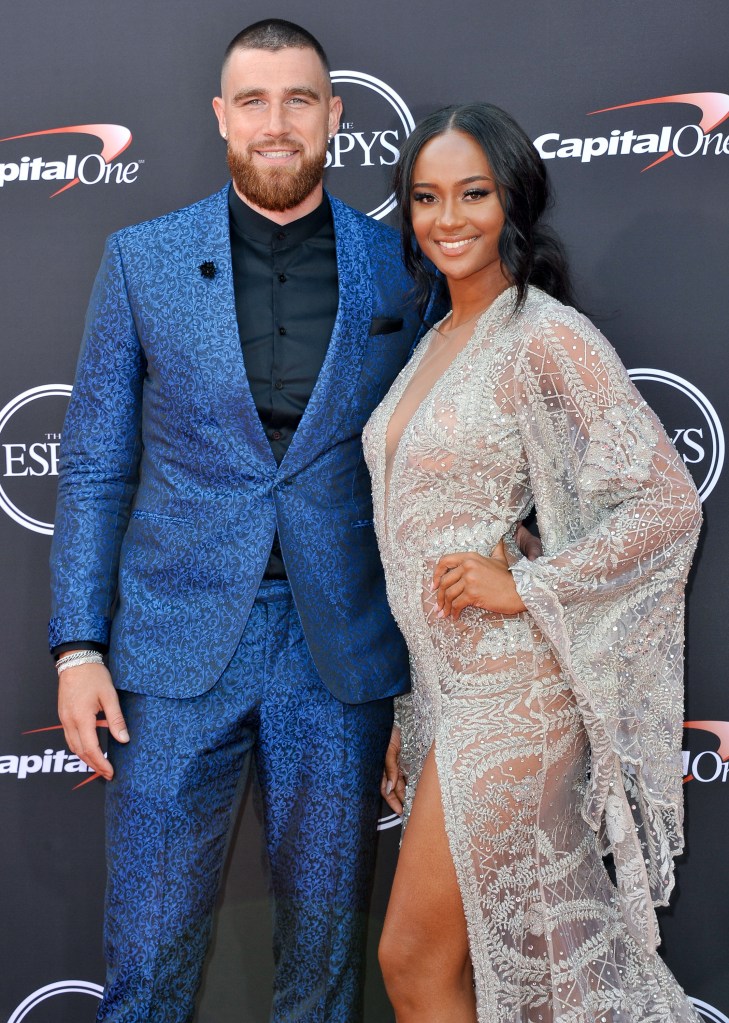 Travis Kelce (L) and media personality Kayla Nicole attend The 2018 ESPYS at Microsoft Theater on July 18, 2018 in Los Angeles, Calif.