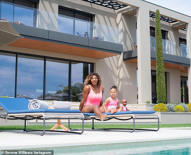 So cute: The tennis star, 39, was twinning with her daughter as both wore hot pink Nike swimsuits in the adorable video and snaps that she shared on Tuesday. Even Olympia's favorite doll Qai Qai was included in the fun, sporting a matching swimsuit of her own