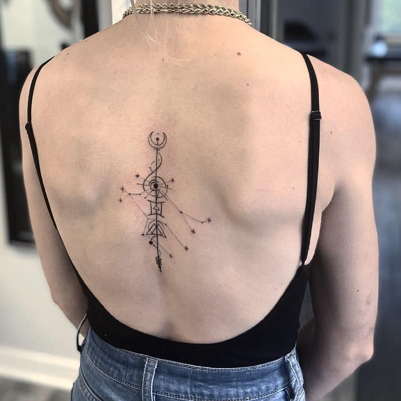 Geometrical Spine Tattoo For Women