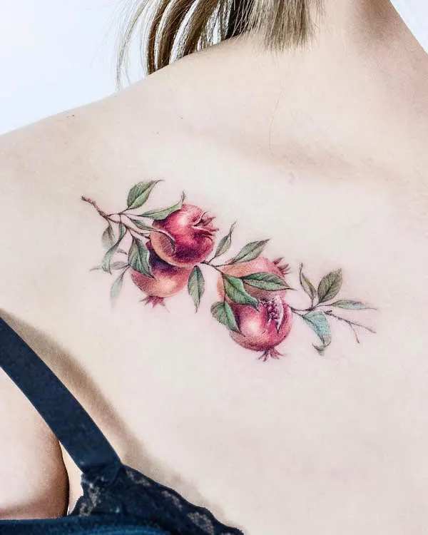 Pomegranate collarbone tattoo by @tattooist_color.b