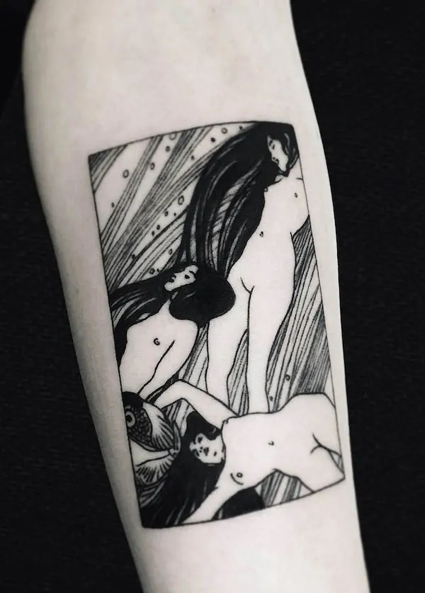 The Blood of Fish Klimt tattoo by @paixletattooer