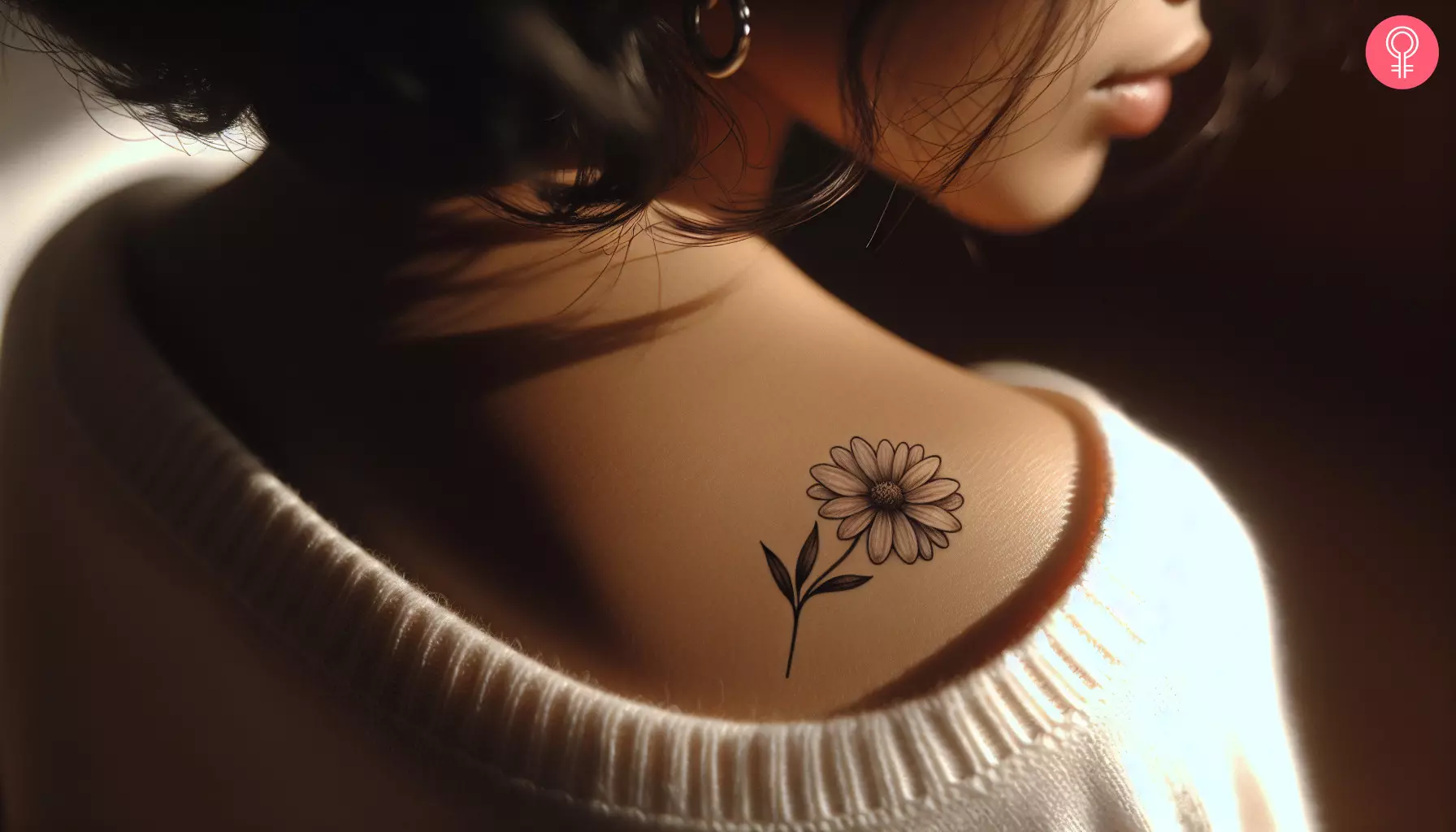 Woman with a minimalistic daisy tattoo