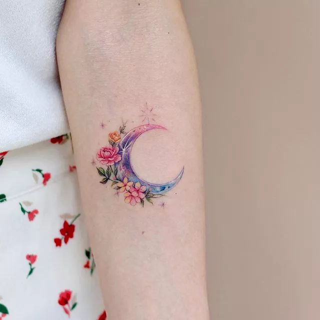 watercolor crescent moon tattoo