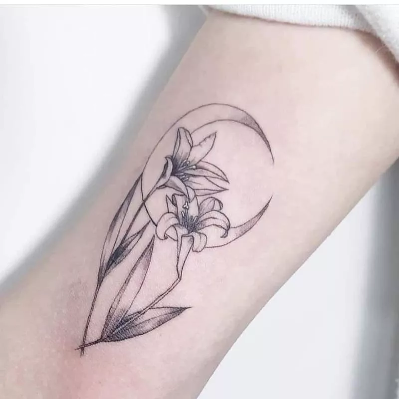 Crescent Moon Tattoos Lily Flowers