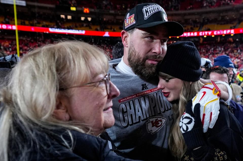 A source exclusively tells Page Six that the Kansas City Chiefs tight end’s family “adores” the pop superstar and thinks she’s a “perfect fit for Travis.” AP