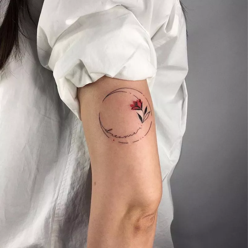 Crescent Moon Tattoos Dreamer with Red Flower