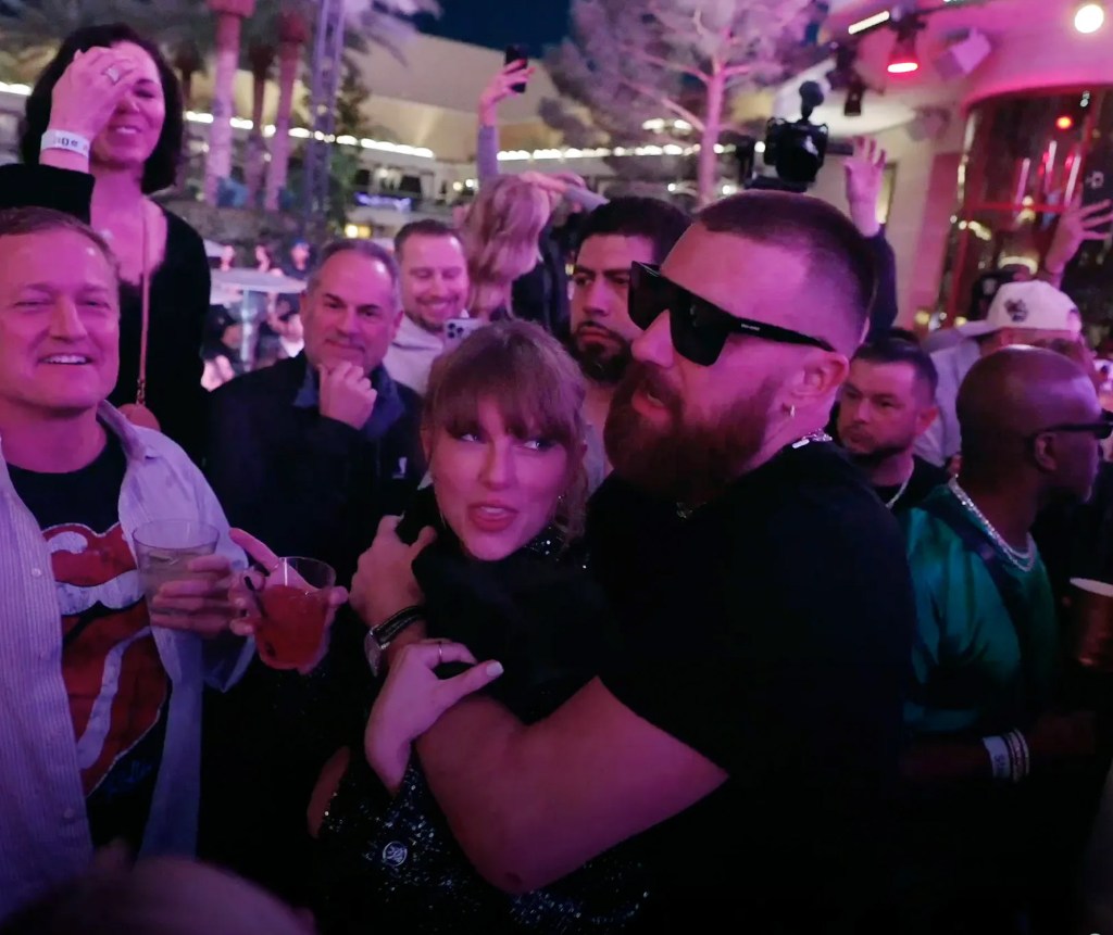 Taylor Swift and Travis Kelce at a Super Bowl 2024 afterparty.