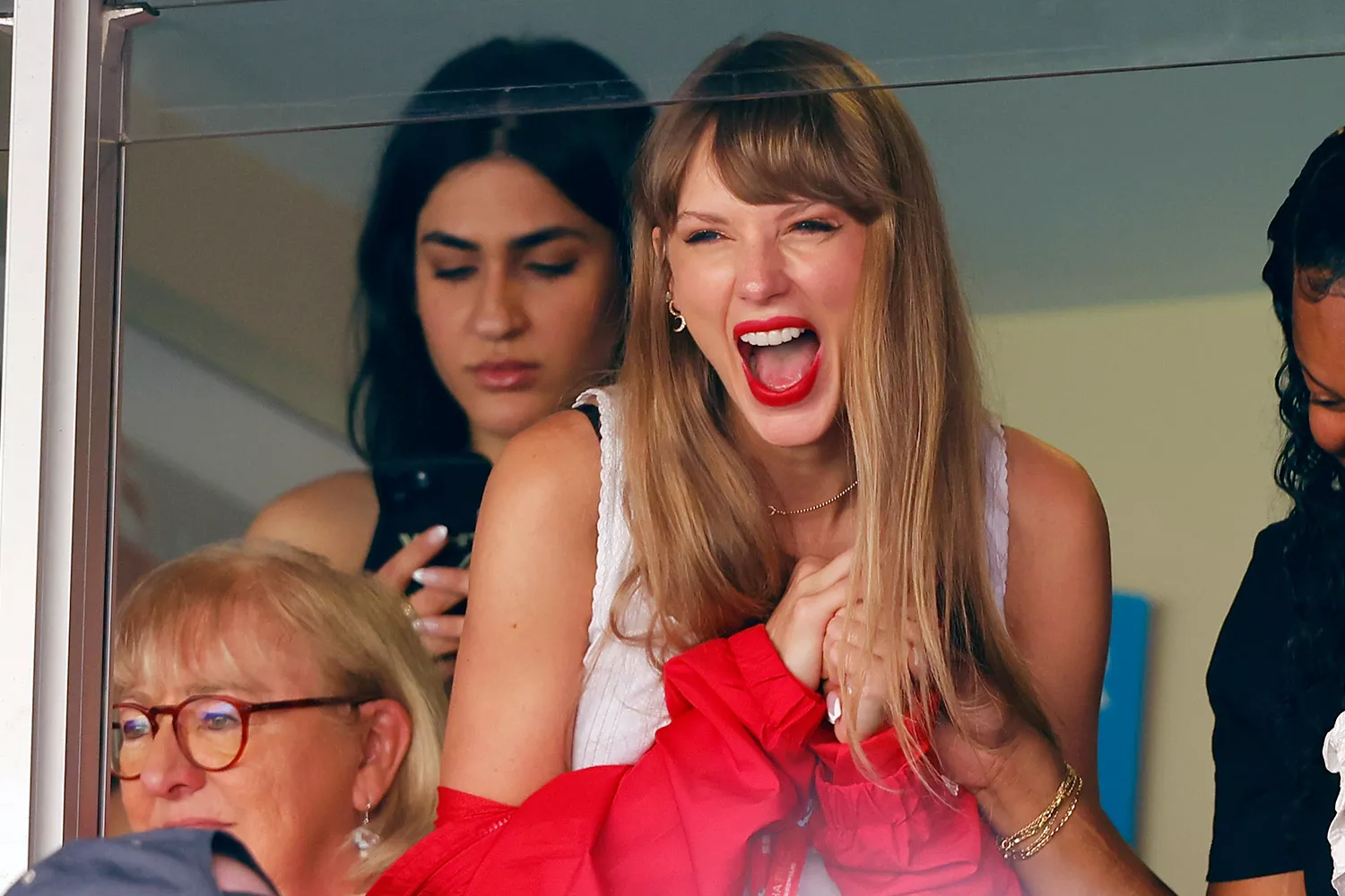 Taylor Swift reacts during a game between the Chicago Bears and the Kansas City Chiefs at GEHA Field at Arrowhead Stadium on September 24, 2023 in Kansas City, Missouri