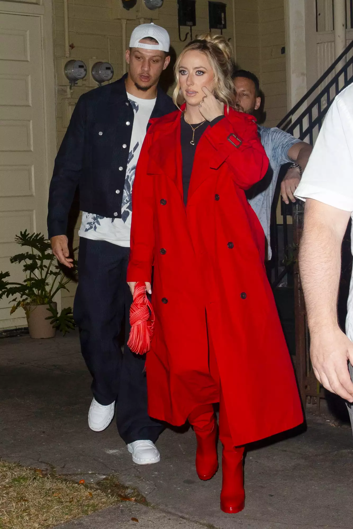 Taylor Swift and Travis Kelce head to dinner in New Orleans. The coupler were joined by Travis's teammate Patrick Mahomes and his wife Brittany for dinner at Lilette restaurant ahead for Super Bowl LIX.