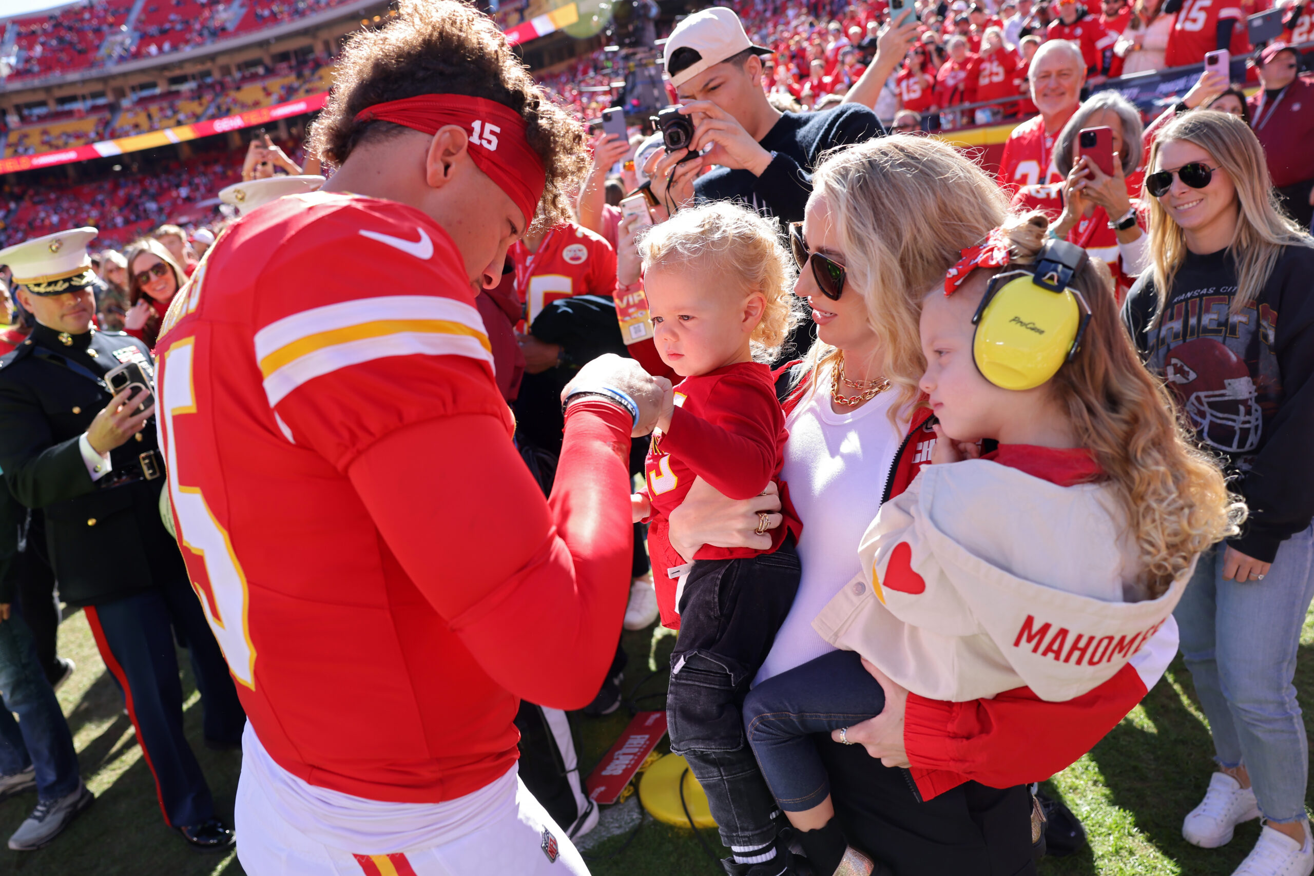 Patrick Mahomes, Brittany Mahomes, Sterling Mahomes and Bronze Mahomes in Kansas City in November 2024