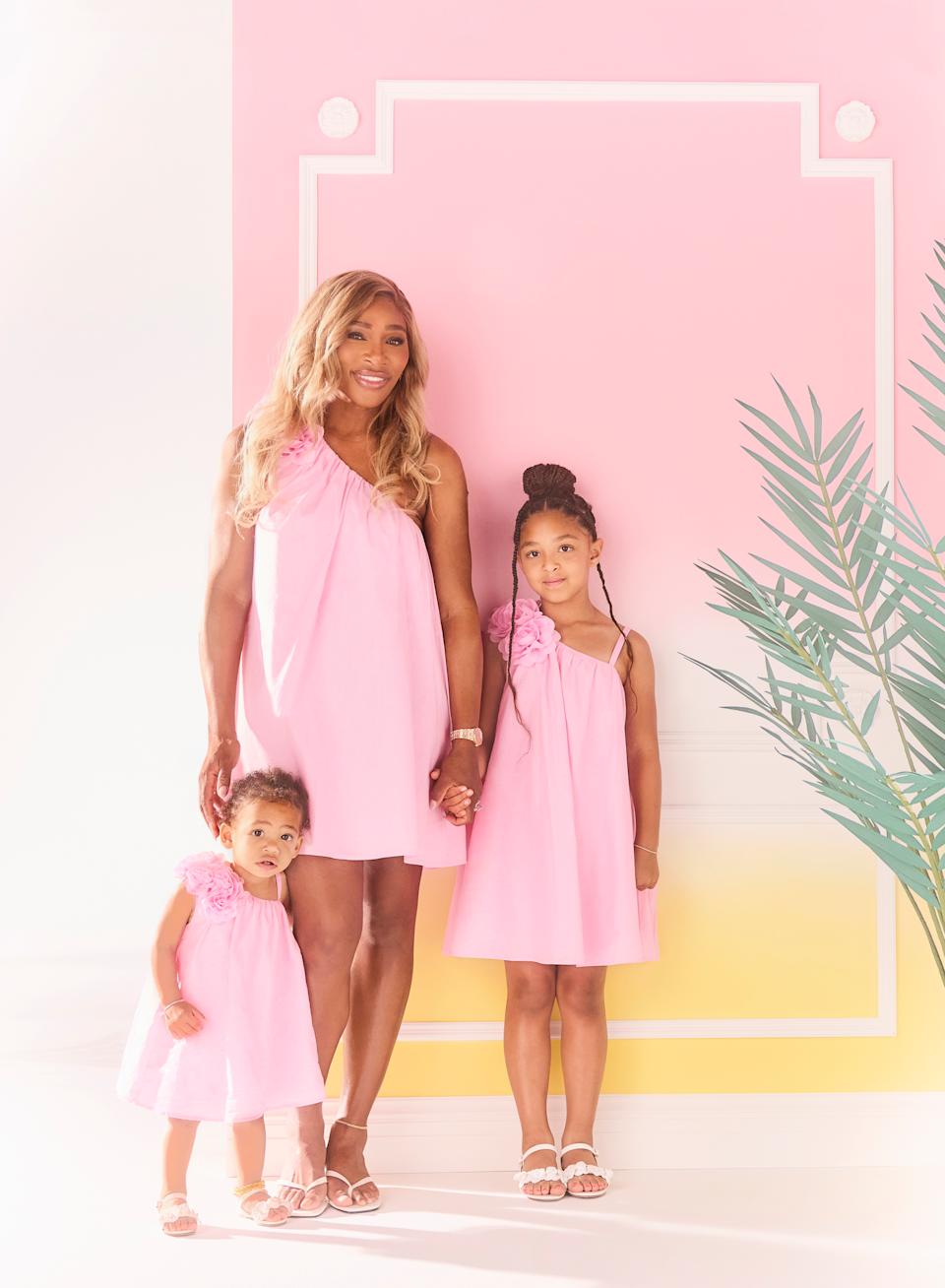 Serena Williams, with her daughters Adira and Olympia in Serena Williams x Janie and Jack ad campaign.