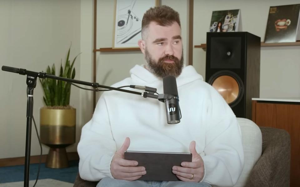 As Travis puts his cap back on his head, Jason said, “I can’t believe you haven’t started balding.” newheightsshow/Instagram