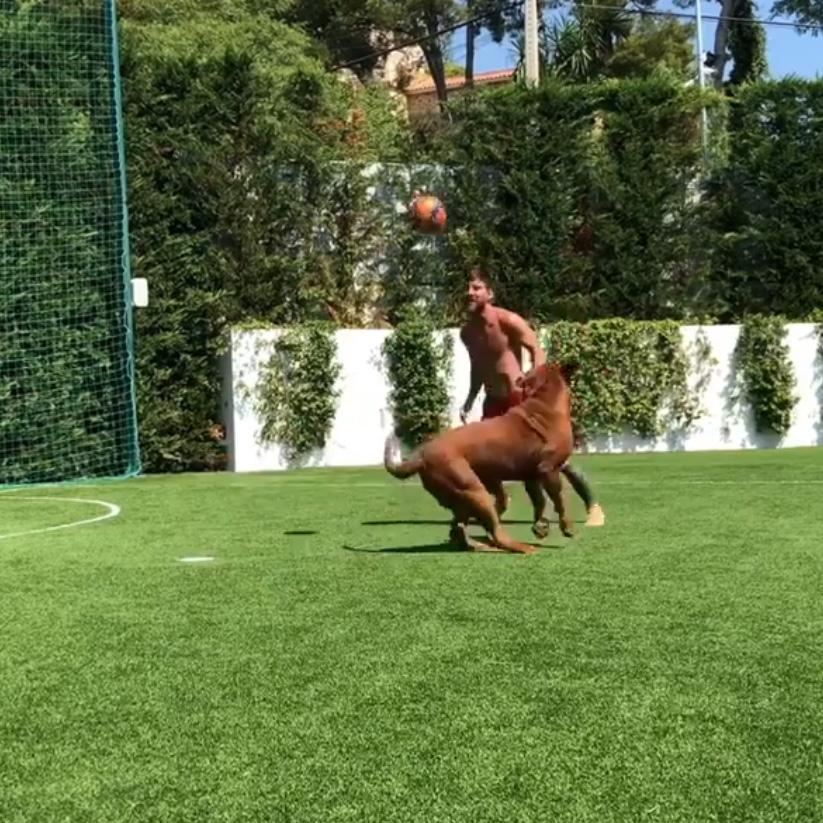 Messi, 33, trains alongside his pet Hulk