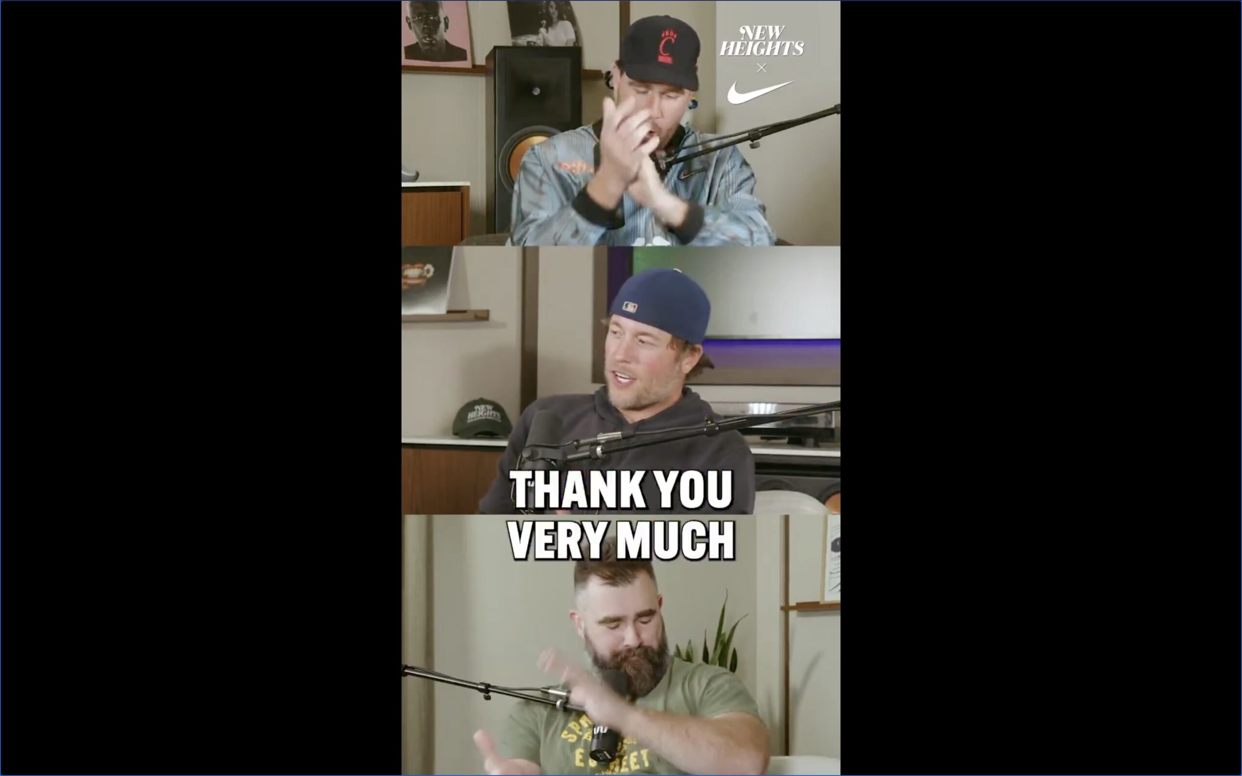 Screenshot of three men on a podcast, with the text "Thank you very much" in the middle.