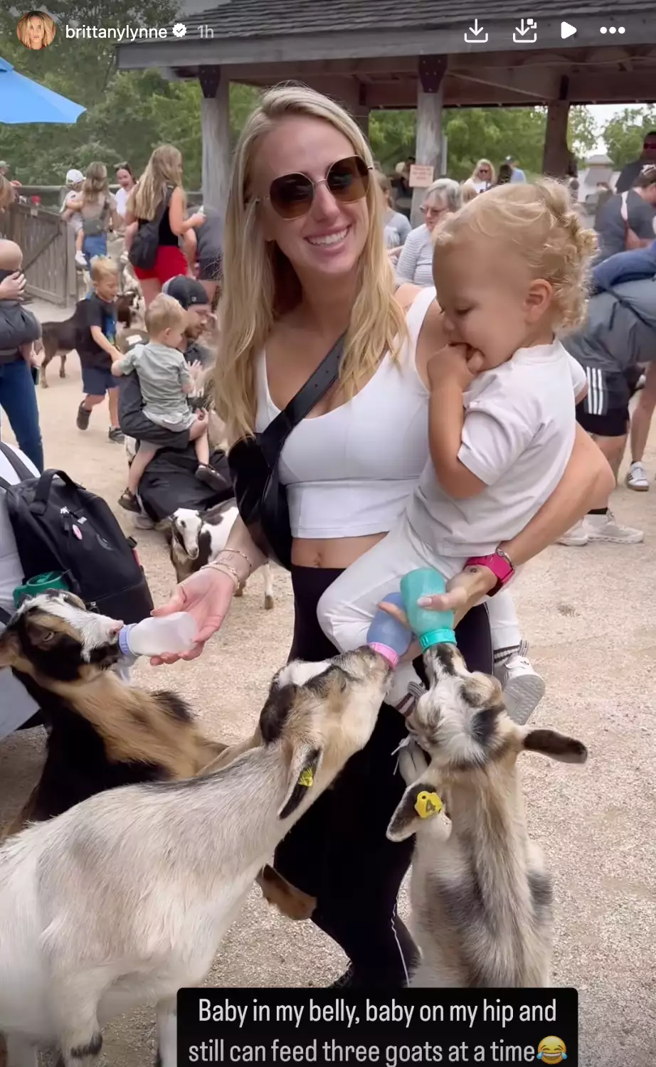 Brittany Mahomes at a petting zoo with her kids