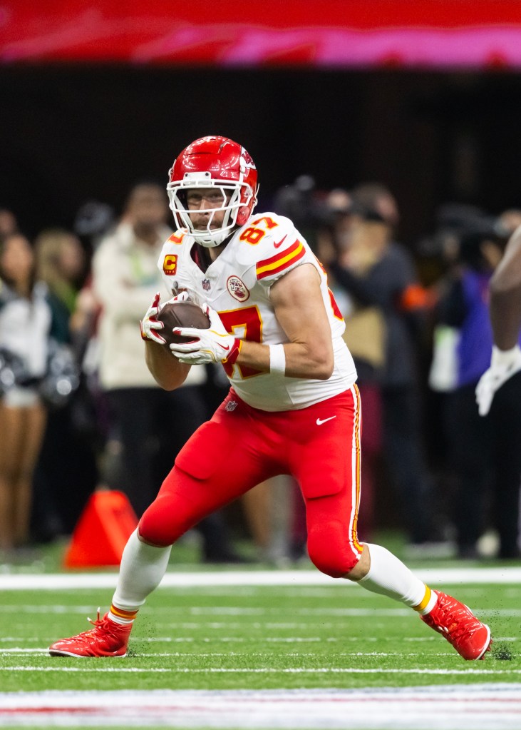 Travis Kelce in February 2025 Super Bowl