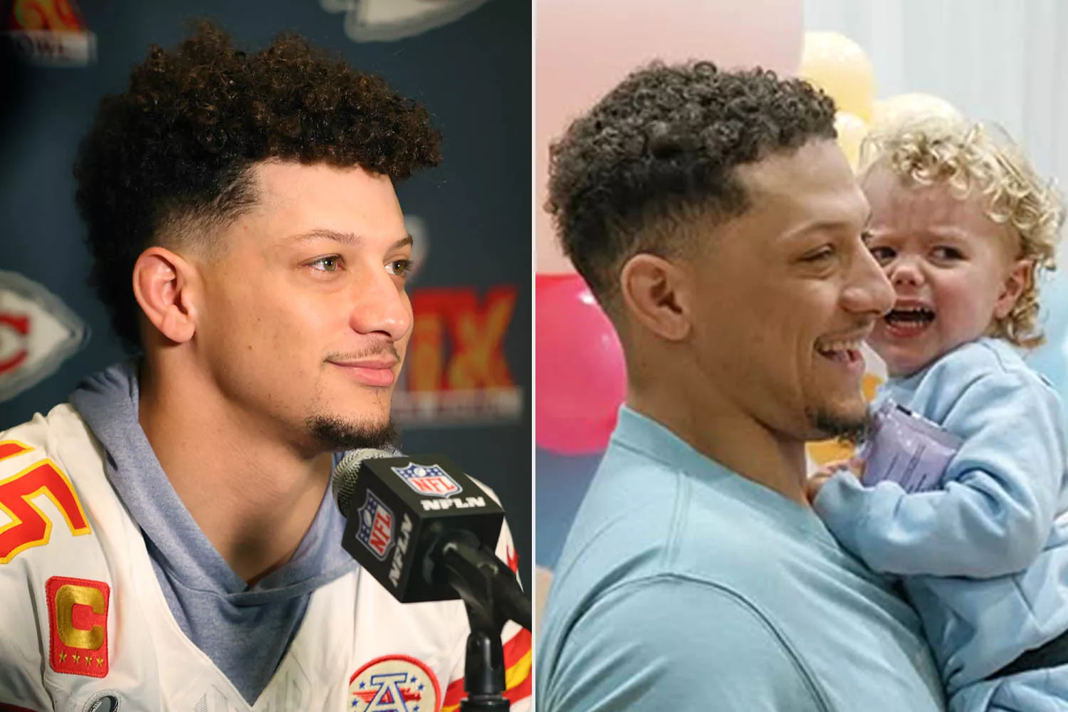 Patrick Mahomes #15 of the Kansas City Chiefs talks during media availability prior to Super Bowl LIX at the New Orleans Marriott on February 06, 2025 in New Orleans, Louisiana. patrick mahomes new haircut