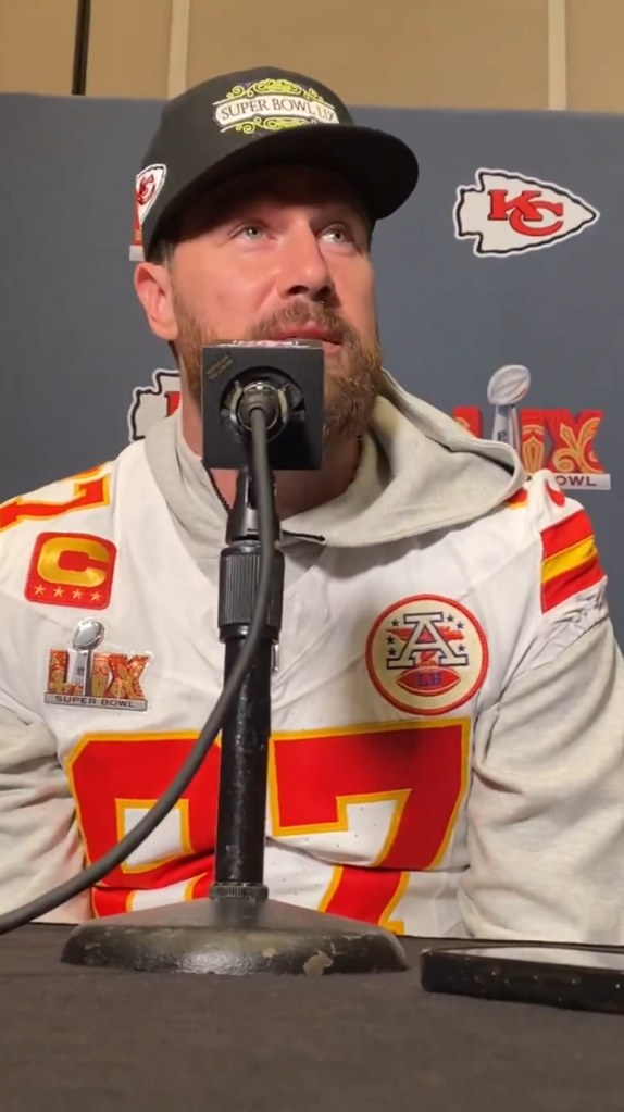 Travis Kelce at a press conference.