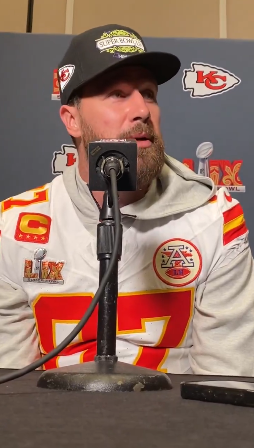 Travis Kelce at a press conference.