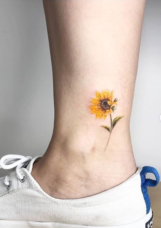 Beautiful, vibrant and vibrant sunflower ankle tattoo