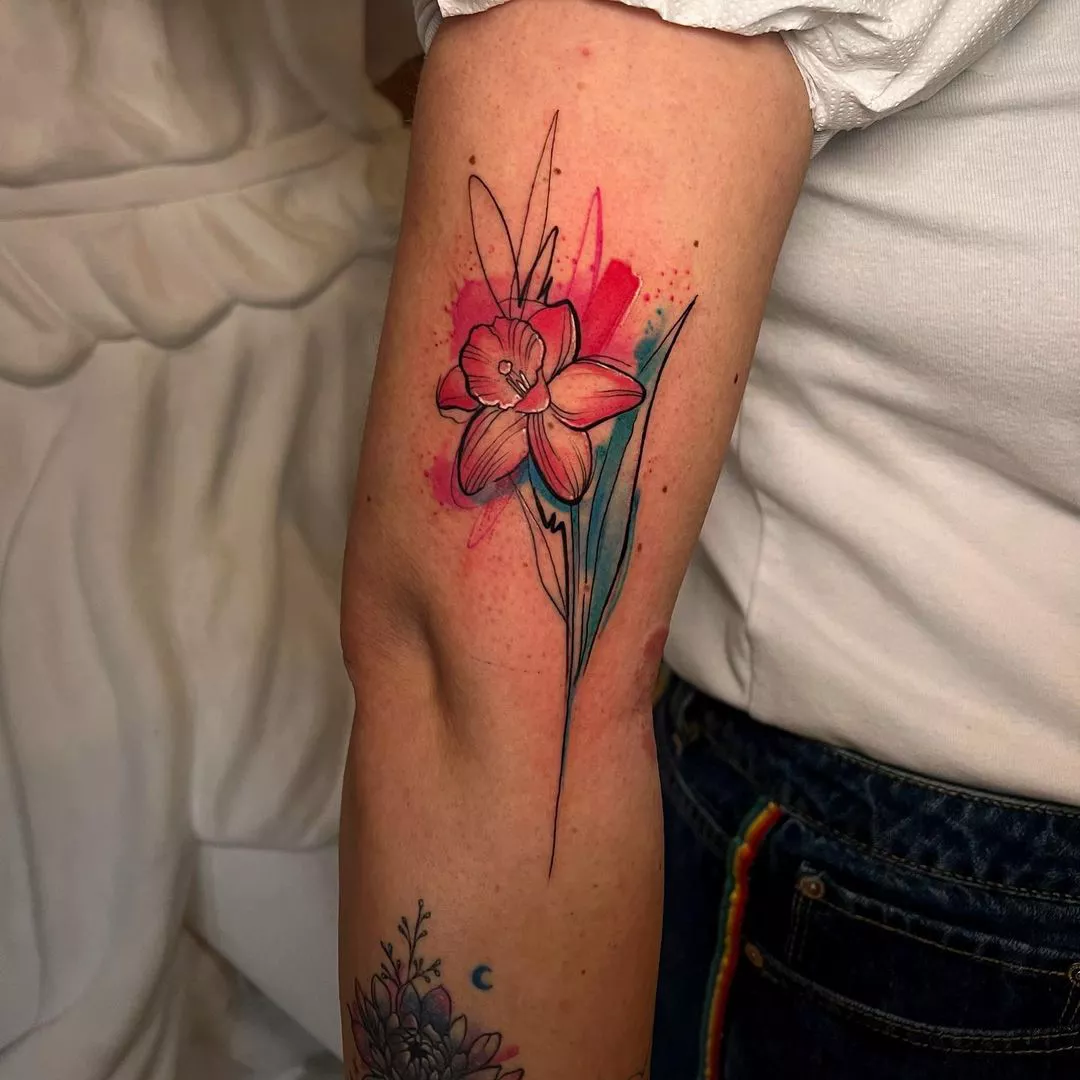 Stenciled Floral Watercolor Tattoos