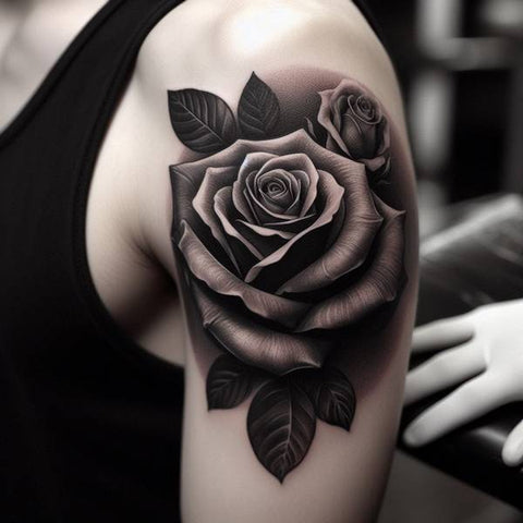 Black and Grey Rose Tattoo 1