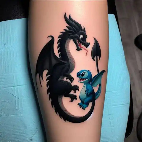 Stitch and Toothless Tattoo 1