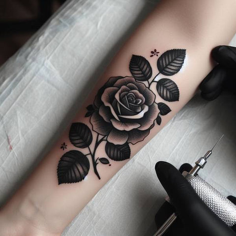Traditional Black Rose Tattoo 1