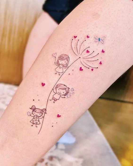 Family tattoos with children with beautiful designs, showing love and pride.