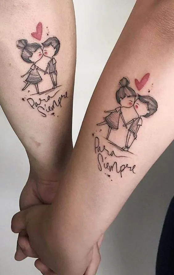 Family symbol couple tattoo with simple but meaningful design, showing connection and love.