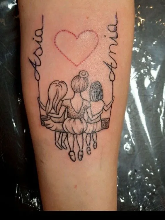 Family tattoo of 3 people with simple but sophisticated design, expressing happiness and fulfillment.