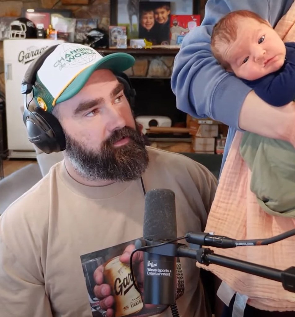 Jason Kelce, Kylie Kelce and daughter on "New Heights" Wednesday
